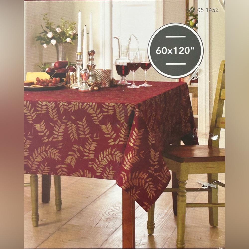 Threshold, oblong tablecloth, 60 x 1 20 inch red with gold leaves new with‎ tags